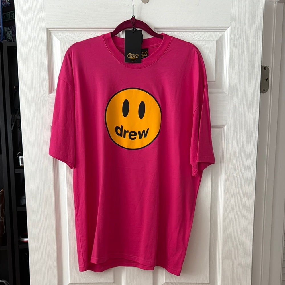 DREW Vibrant Pink Tee with Yellow Emblem